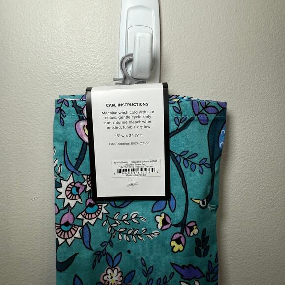 Vera Bradley Peacock Garden Floral Cotton Kitchen Towel Set NWT - Picture 5 of 5